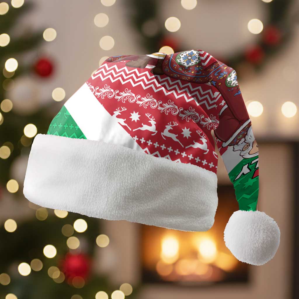 Italy Christmas Santa Hat with Pizza Chef Santa Leaning Tower Colosseum and Red Green Holiday Pattern Design - Wonder Print Shop