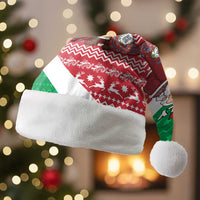 Italy Christmas Santa Hat with Pizza Chef Santa Leaning Tower Colosseum and Red Green Holiday Pattern Design - Wonder Print Shop