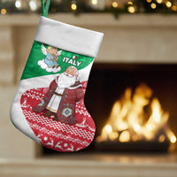 Italy Christmas Stocking with Pizza Chef Santa Leaning Tower Colosseum and Red Green Holiday Pattern Design - Wonder Print Shop
