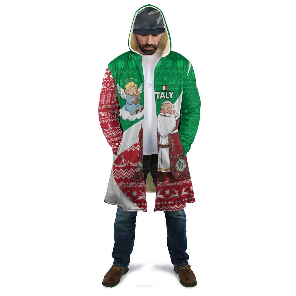 Italy Christmas Cloak with Pizza Chef Santa Leaning Tower Colosseum and Red Green Holiday Pattern Design - Wonder Print Shop
