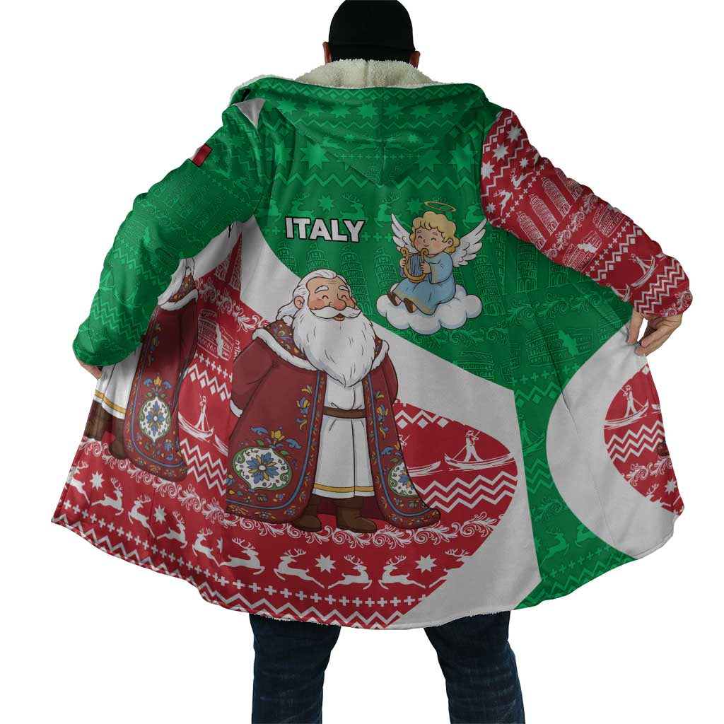 Italy Christmas Cloak with Pizza Chef Santa Leaning Tower Colosseum and Red Green Holiday Pattern Design - Wonder Print Shop