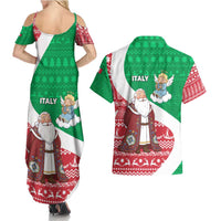 Italy Christmas Couples Matching Summer Maxi Dress and Hawaiian Shirt with Pizza Chef Santa Leaning Tower Colosseum and Red Green Holiday Pattern Design - Wonder Print Shop