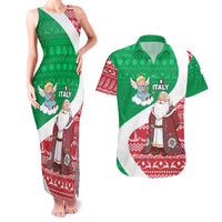 Italy Christmas Couples Matching Tank Maxi Dress and Hawaiian Shirt with Pizza Chef Santa Leaning Tower Colosseum and Red Green Holiday Pattern Design - Wonder Print Shop