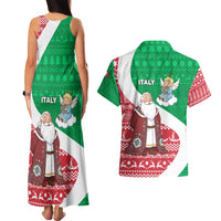 Italy Christmas Couples Matching Tank Maxi Dress and Hawaiian Shirt with Pizza Chef Santa Leaning Tower Colosseum and Red Green Holiday Pattern Design - Wonder Print Shop