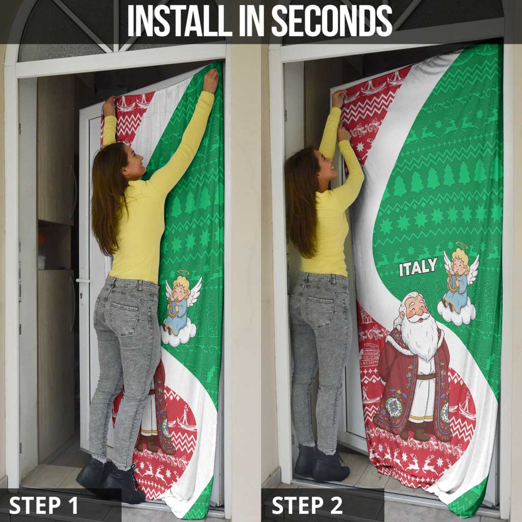 Italy Christmas Door Cover with Pizza Chef Santa Leaning Tower Colosseum and Red Green Holiday Pattern Design - Wonder Print Shop