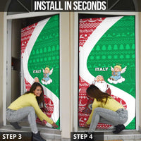Italy Christmas Door Cover with Pizza Chef Santa Leaning Tower Colosseum and Red Green Holiday Pattern Design - Wonder Print Shop