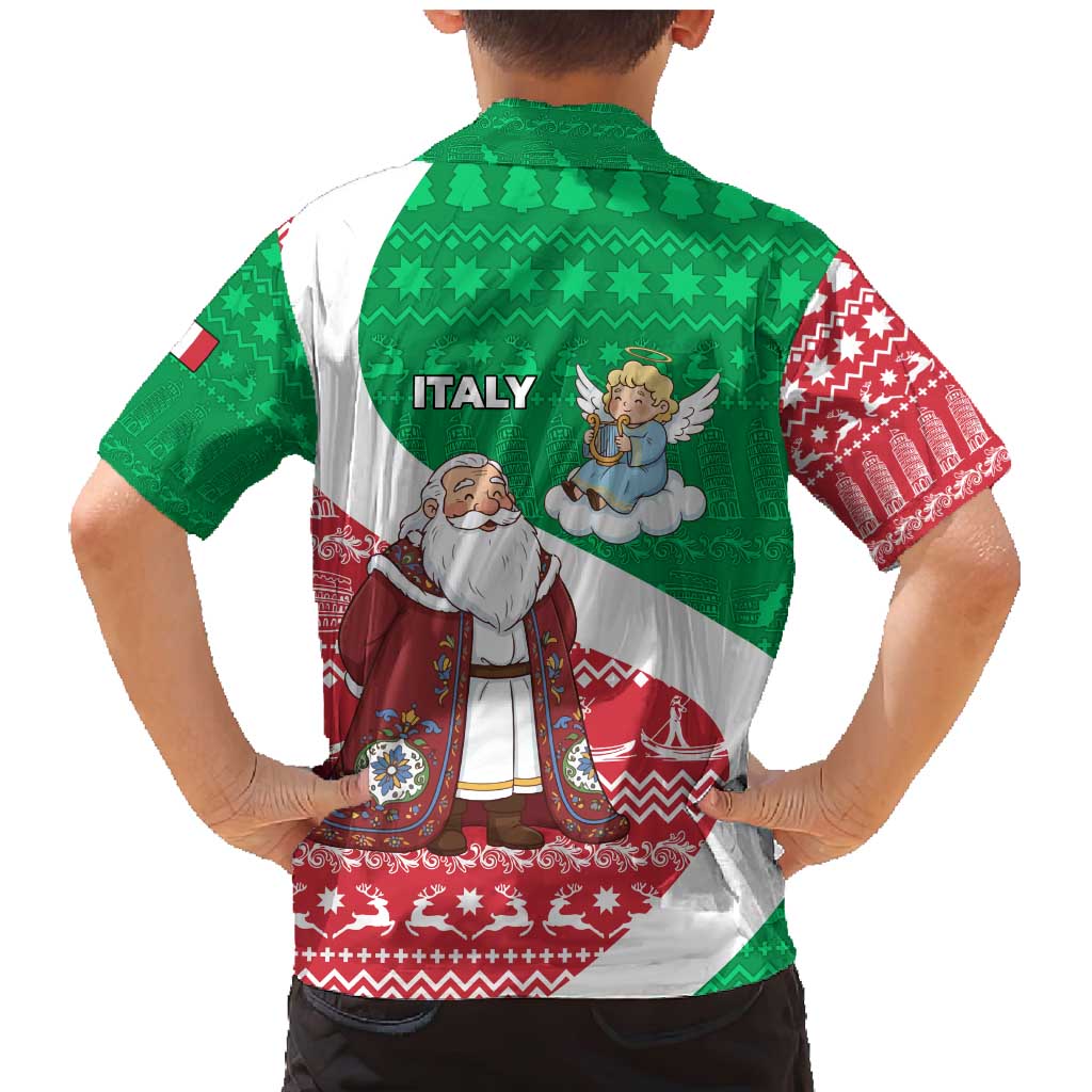 Italy Christmas Family Matching Mermaid Dress and Hawaiian Shirt with Pizza Chef Santa Leaning Tower Colosseum and Red Green Holiday Pattern Design - Wonder Print Shop