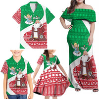 Italy Christmas Family Matching Off Shoulder Maxi Dress and Hawaiian Shirt with Pizza Chef Santa Leaning Tower Colosseum and Red Green Holiday Pattern Design - Wonder Print Shop
