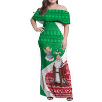 Italy Christmas Family Matching Off Shoulder Maxi Dress and Hawaiian Shirt with Pizza Chef Santa Leaning Tower Colosseum and Red Green Holiday Pattern Design - Wonder Print Shop