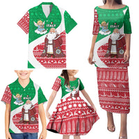 Italy Christmas Family Matching Puletasi and Hawaiian Shirt with Pizza Chef Santa Leaning Tower Colosseum and Red Green Holiday Pattern Design - Wonder Print Shop