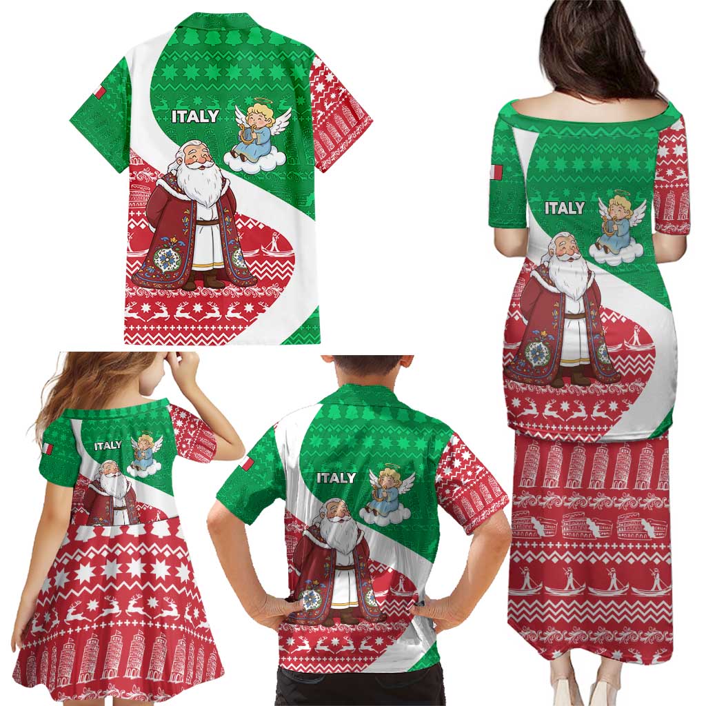Italy Christmas Family Matching Puletasi and Hawaiian Shirt with Pizza Chef Santa Leaning Tower Colosseum and Red Green Holiday Pattern Design - Wonder Print Shop