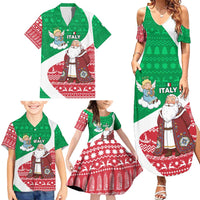 Italy Christmas Family Matching Summer Maxi Dress and Hawaiian Shirt with Pizza Chef Santa Leaning Tower Colosseum and Red Green Holiday Pattern Design - Wonder Print Shop