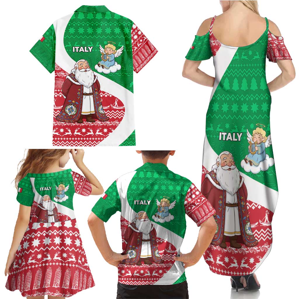 Italy Christmas Family Matching Summer Maxi Dress and Hawaiian Shirt with Pizza Chef Santa Leaning Tower Colosseum and Red Green Holiday Pattern Design - Wonder Print Shop
