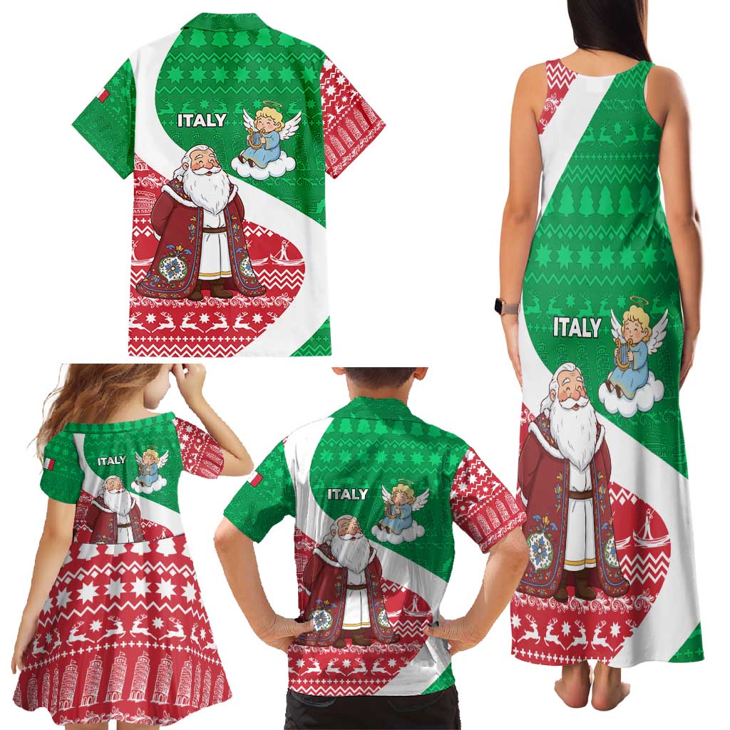 Italy Christmas Family Matching Tank Maxi Dress and Hawaiian Shirt with Pizza Chef Santa Leaning Tower Colosseum and Red Green Holiday Pattern Design - Wonder Print Shop