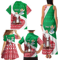 Italy Christmas Family Matching Tank Maxi Dress and Hawaiian Shirt with Pizza Chef Santa Leaning Tower Colosseum and Red Green Holiday Pattern Design - Wonder Print Shop