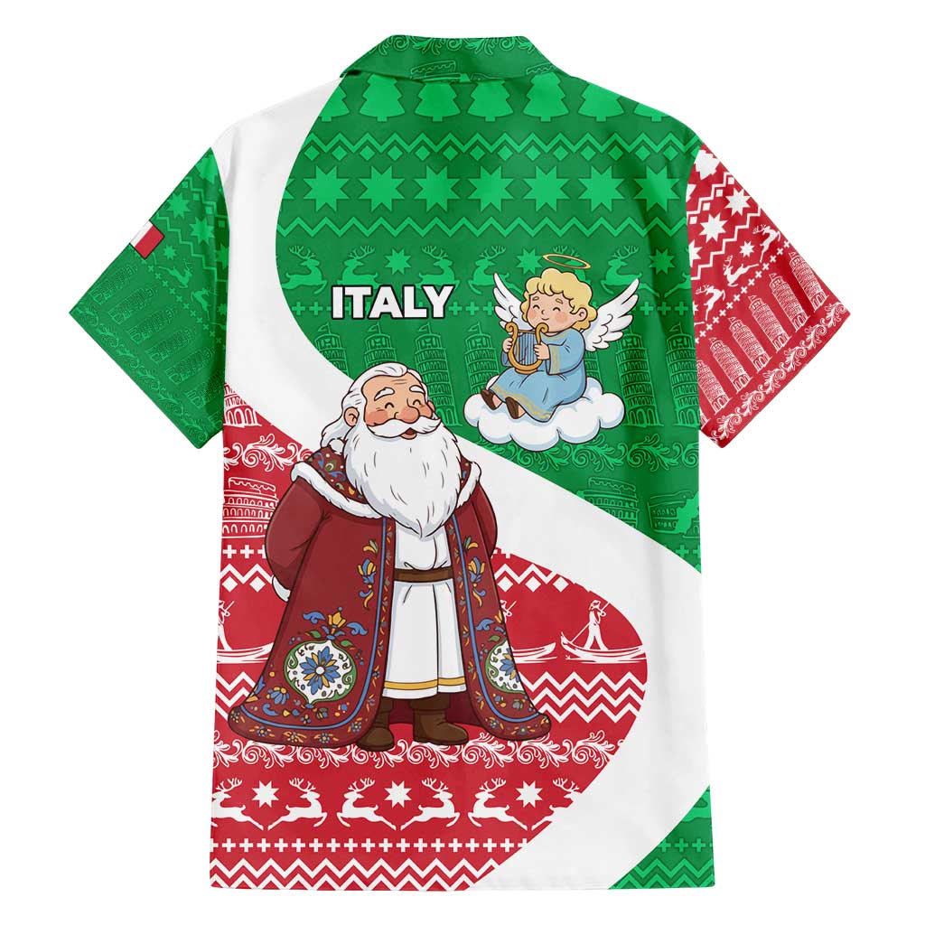 Italy Christmas Family Matching Tank Maxi Dress and Hawaiian Shirt with Pizza Chef Santa Leaning Tower Colosseum and Red Green Holiday Pattern Design - Wonder Print Shop