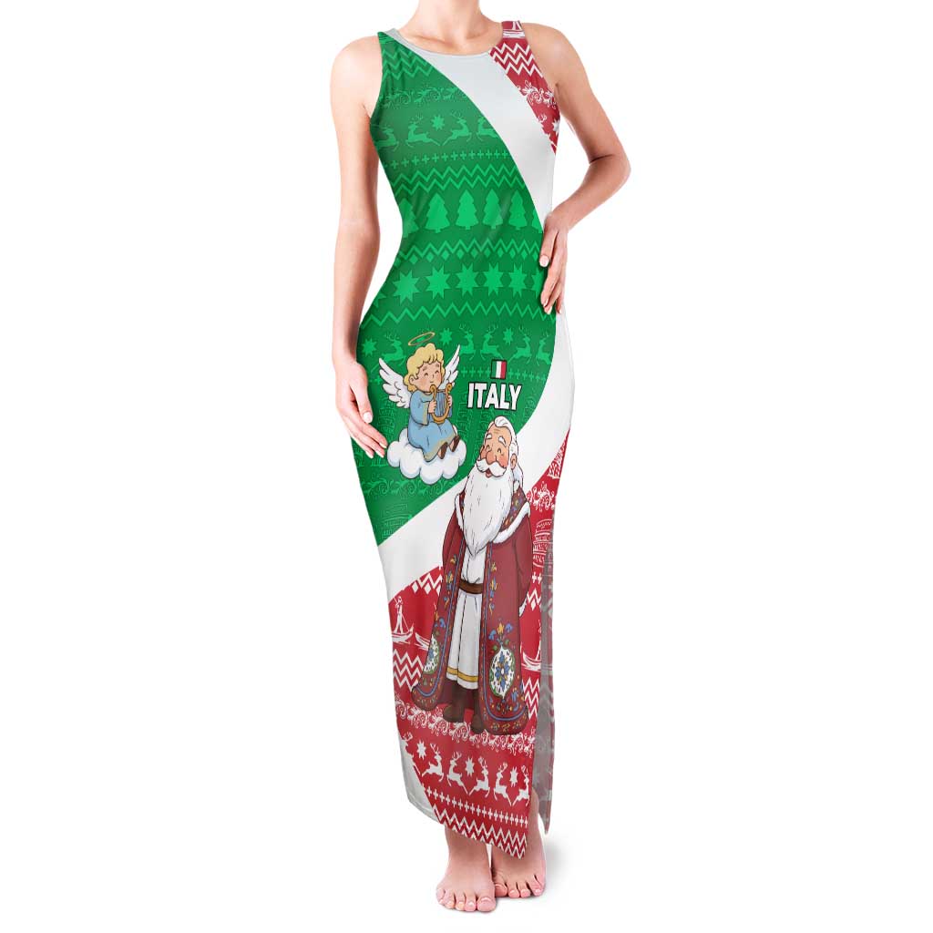 Italy Christmas Family Matching Tank Maxi Dress and Hawaiian Shirt with Pizza Chef Santa Leaning Tower Colosseum and Red Green Holiday Pattern Design - Wonder Print Shop