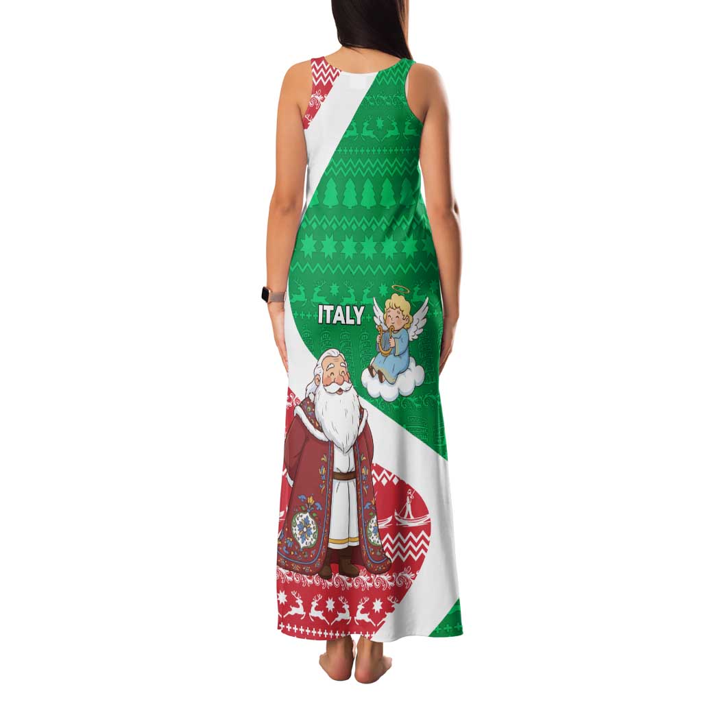 Italy Christmas Family Matching Tank Maxi Dress and Hawaiian Shirt with Pizza Chef Santa Leaning Tower Colosseum and Red Green Holiday Pattern Design - Wonder Print Shop
