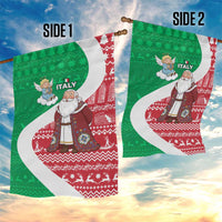 Italy Christmas Garden Flag with Pizza Chef Santa Leaning Tower Colosseum and Red Green Holiday Pattern Design - Wonder Print Shop