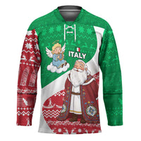Italy Christmas Hockey Jersey with Pizza Chef Santa Leaning Tower Colosseum and Red Green Holiday Pattern Design - Wonder Print Shop