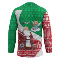 Italy Christmas Hockey Jersey with Pizza Chef Santa Leaning Tower Colosseum and Red Green Holiday Pattern Design - Wonder Print Shop