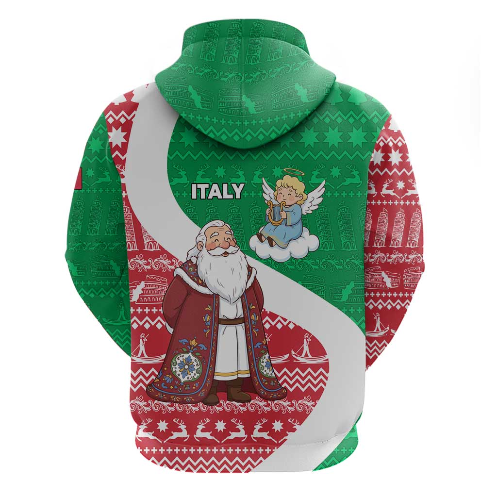 Italy Christmas Hoodie with Pizza Chef Santa Leaning Tower Colosseum and Red Green Holiday Pattern Design - Wonder Print Shop