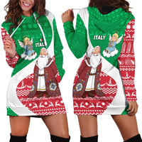 Italy Christmas Hoodie Dress with Pizza Chef Santa Leaning Tower Colosseum and Red Green Holiday Pattern Design - Wonder Print Shop