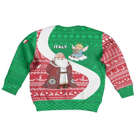 Italy Christmas Kid Ugly Christmas Sweater with Pizza Chef Santa Leaning Tower Colosseum and Red Green Holiday Pattern Design - Wonder Print Shop