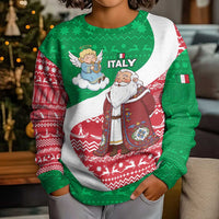 Italy Christmas Kid Ugly Christmas Sweater with Pizza Chef Santa Leaning Tower Colosseum and Red Green Holiday Pattern Design - Wonder Print Shop