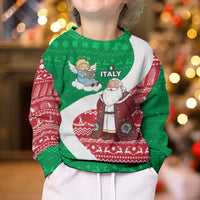 Italy Christmas Kid Ugly Christmas Sweater with Pizza Chef Santa Leaning Tower Colosseum and Red Green Holiday Pattern Design - Wonder Print Shop