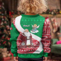 Italy Christmas Kid Ugly Christmas Sweater with Pizza Chef Santa Leaning Tower Colosseum and Red Green Holiday Pattern Design - Wonder Print Shop