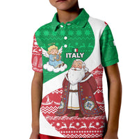 Italy Christmas Kid Polo Shirt with Pizza Chef Santa Leaning Tower Colosseum and Red Green Holiday Pattern Design - Wonder Print Shop