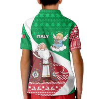 Italy Christmas Kid Polo Shirt with Pizza Chef Santa Leaning Tower Colosseum and Red Green Holiday Pattern Design - Wonder Print Shop