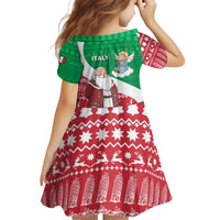 Italy Christmas Kid Short Sleeve Dress with Pizza Chef Santa Leaning Tower Colosseum and Red Green Holiday Pattern Design - Wonder Print Shop