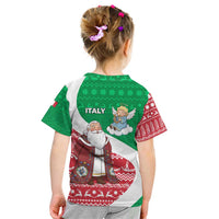 Italy Christmas Kid T Shirt with Pizza Chef Santa Leaning Tower Colosseum and Red Green Holiday Pattern Design - Wonder Print Shop