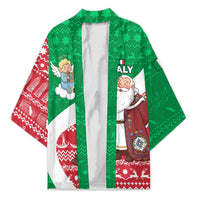 Italy Christmas Kimono with Pizza Chef Santa Leaning Tower Colosseum and Red Green Holiday Pattern Design - Wonder Print Shop