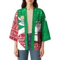 Italy Christmas Kimono with Pizza Chef Santa Leaning Tower Colosseum and Red Green Holiday Pattern Design - Wonder Print Shop