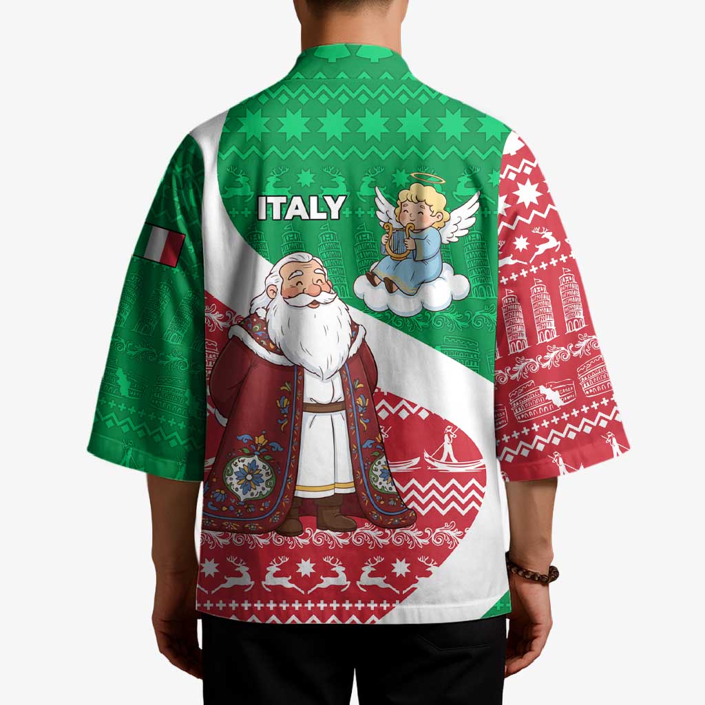Italy Christmas Kimono with Pizza Chef Santa Leaning Tower Colosseum and Red Green Holiday Pattern Design - Wonder Print Shop