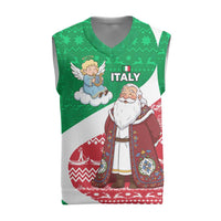 Italy Christmas Knitted V-Neck Vest with Pizza Chef Santa Leaning Tower Colosseum and Red Green Holiday Pattern Design - Wonder Print Shop