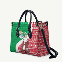 Italy Christmas Leather Bag with Pizza Chef Santa Leaning Tower Colosseum and Red Green Holiday Pattern Design - Wonder Print Shop