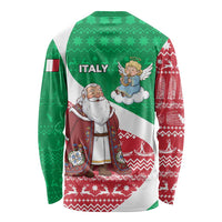 Italy Christmas Long Sleeve Shirt with Pizza Chef Santa Leaning Tower Colosseum and Red Green Holiday Pattern Design - Wonder Print Shop