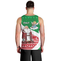 Italy Christmas Men Tank Top with Pizza Chef Santa Leaning Tower Colosseum and Red Green Holiday Pattern Design - Wonder Print Shop
