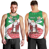Italy Christmas Men Tank Top with Pizza Chef Santa Leaning Tower Colosseum and Red Green Holiday Pattern Design - Wonder Print Shop