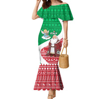 Italy Christmas Mermaid Dress with Pizza Chef Santa Leaning Tower Colosseum and Red Green Holiday Pattern Design - Wonder Print Shop