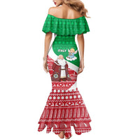 Italy Christmas Mermaid Dress with Pizza Chef Santa Leaning Tower Colosseum and Red Green Holiday Pattern Design - Wonder Print Shop