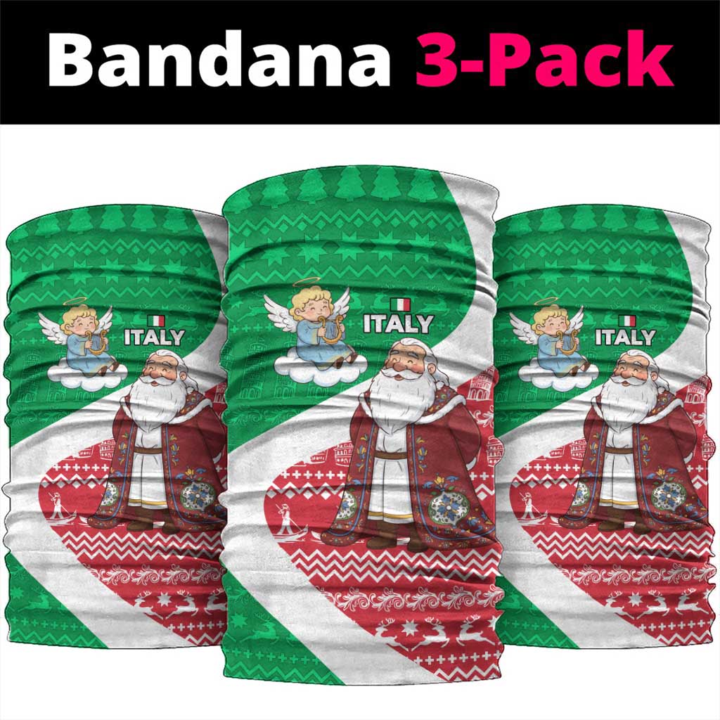 Italy Christmas Neck Gaiter with Pizza Chef Santa Leaning Tower Colosseum and Red Green Holiday Pattern Design - Wonder Print Shop