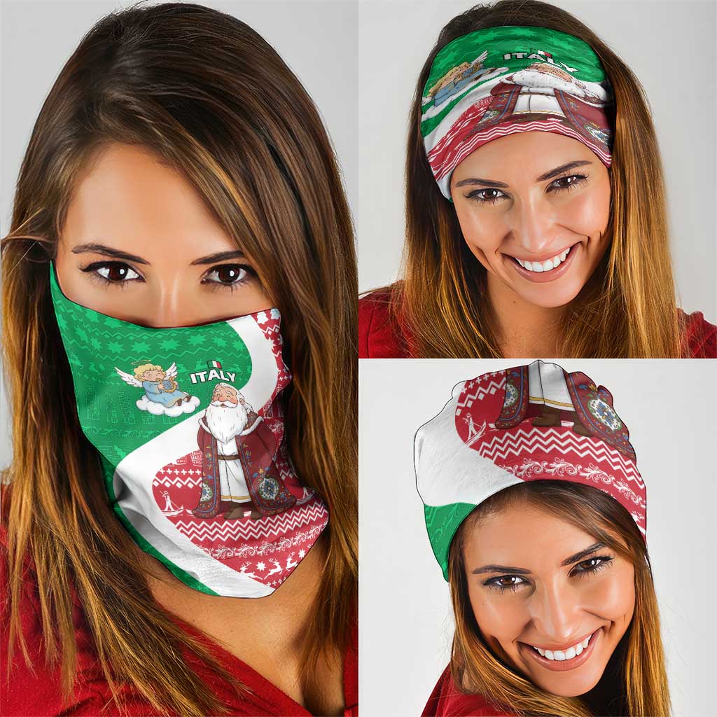 Italy Christmas Neck Gaiter with Pizza Chef Santa Leaning Tower Colosseum and Red Green Holiday Pattern Design - Wonder Print Shop