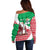 Italy Christmas Off Shoulder Sweater with Pizza Chef Santa Leaning Tower Colosseum and Red Green Holiday Pattern Design - Wonder Print Shop