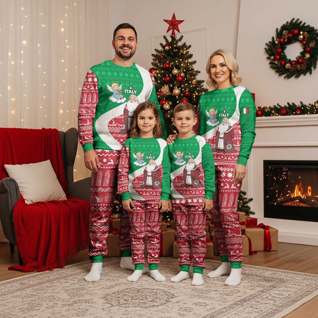 Italy Christmas Pajama Set with Pizza Chef Santa Leaning Tower Colosseum and Red Green Holiday Pattern Design - Wonder Print Shop
