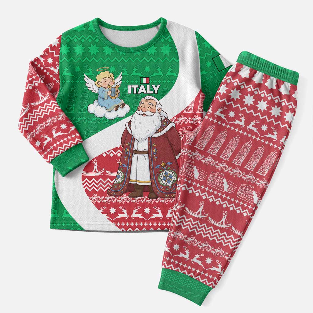 Italy Christmas Pajama Set with Pizza Chef Santa Leaning Tower Colosseum and Red Green Holiday Pattern Design - Wonder Print Shop